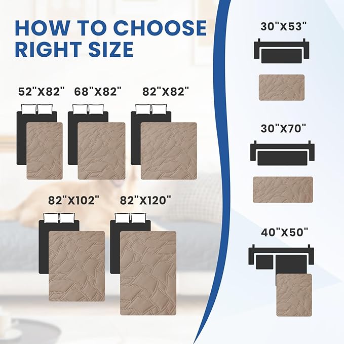 Waterproof Dog Bed Cover, Non-Slip Dog Blanket for Couch, Couch Covers for Dogs Washable, Pet Blanket for Furniture, Pet Bed Mat for Sofa, Car, Pet Supplies (52x82 Inch, Khaki)