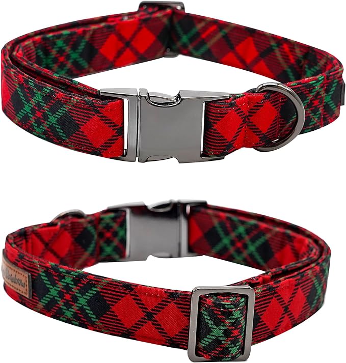 Dog Collar, Christmas Dog Collar Plaid Pet Collar Bow Holiday Bows Girl Boy Puppy Collar Adjustable Pet Collar for X-Large Dogs