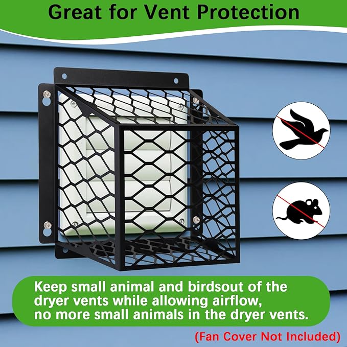 Dryer Vent Bird Guard,Dryer Vent Cover Bird Guard Cage for Most 3" to 4" Exhaust Fan Cover,7"Lx7"Wx5"H Steel Ventilation Bird Cage for Bathroom Exhaust Ventilation,Black