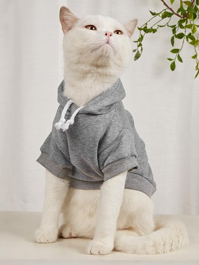 QWINEE Basic Dog Hoodie Sweatshirt Puppy Sweater Warm Cat Costumes Pet Clothes for Chihuahua Puppy Kitten Small Medium Dogs Black Green and Grey Small