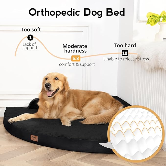 Large Dog Bed - XL Orthopedic Egg-Crate Memory Foam Dog Beds with Removable Washable Cover, Waterproof Pet Beds with Non-Slip Bottom, Black
