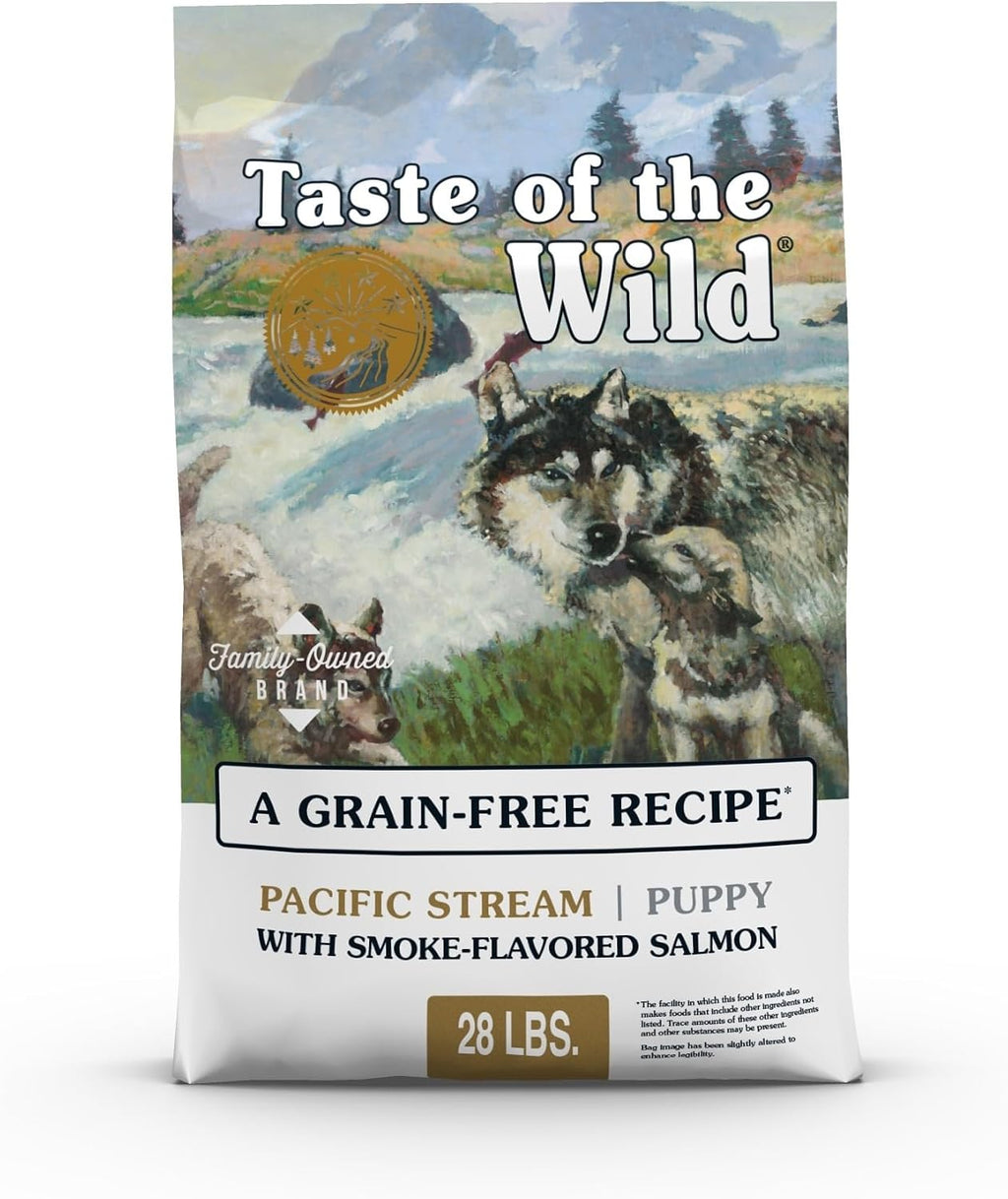 Taste of the Wild Pacific Stream Puppy Dry Dog Food, Salmon, 28lb | Puppy, Adult & Senior Dogs | Grain Free Recipe* | Nutrient Dense to Help Support Peak Health | Guaranteed DHA & Probiotics