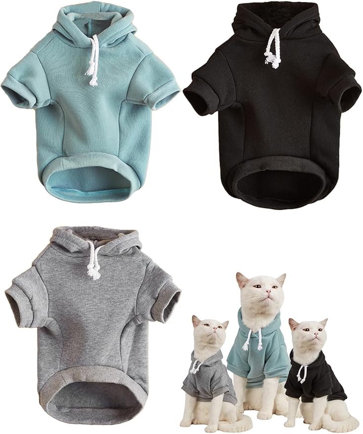 QWINEE Basic Dog Hoodie Sweatshirt Puppy Sweater Warm Cat Costumes Pet Clothes for Chihuahua Puppy Kitten Small Medium Dogs Black Green and Grey X-Small