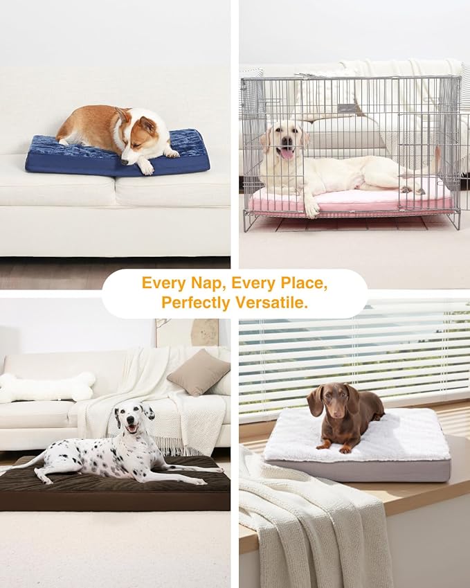 KSIIA Orthopedic Dog Bed Dog Crate Bed Waterproof for Large Dogs Deluxe Plush Washable Pet Mat with Egg Crate Foam & Removable Cover, 35 x 22 Inch, Gray