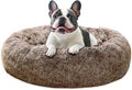 JOLLYVOGUE Calming Dog Bed Medium Size Dog, Anti-Anxiety Donut Medium Pet Bed, 31 inches Fluffy Faux Fur Round Cat Bed, Fits up to 45 lbs Pets (Smoke Brown)