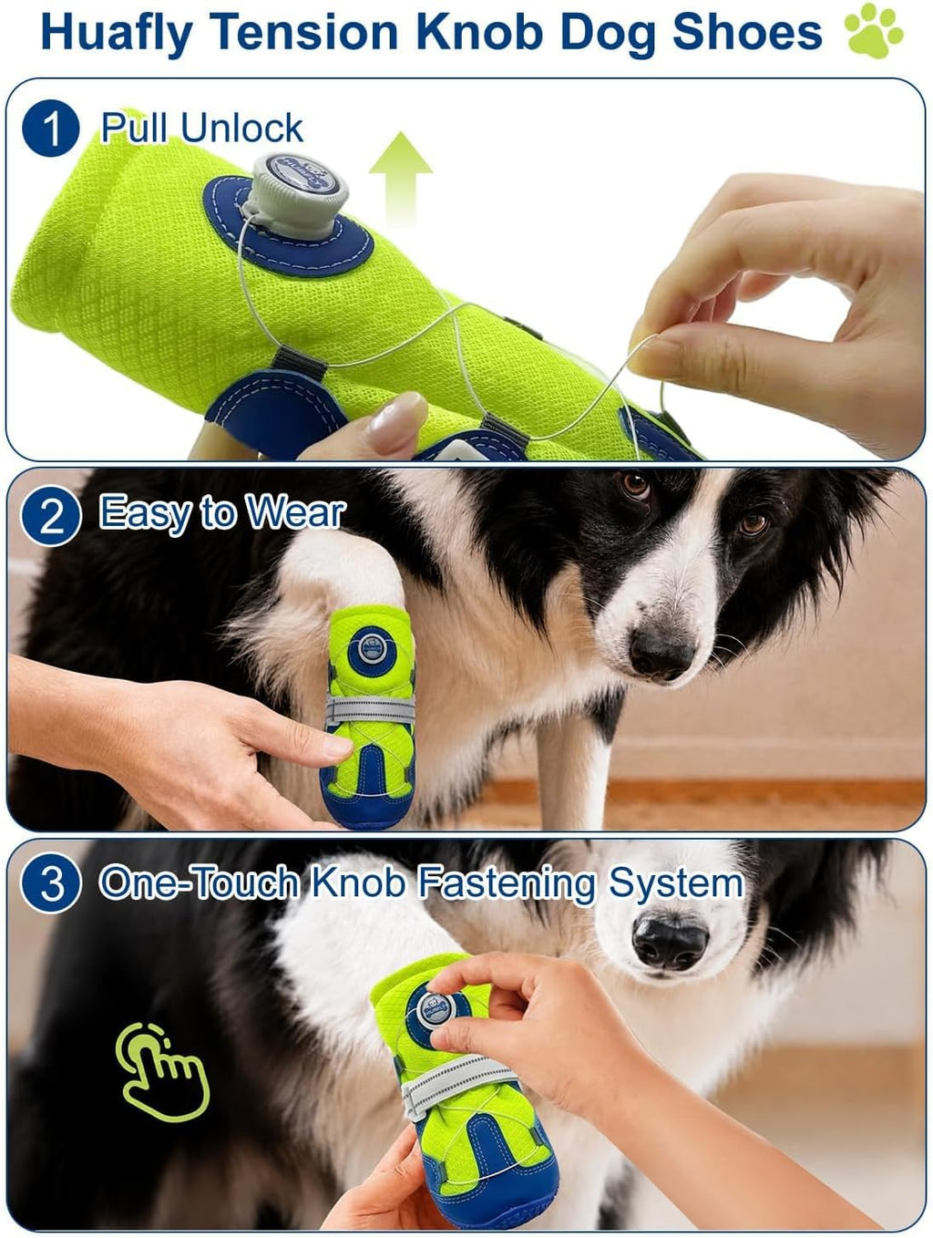 Huafly Tension Knob Dog Shoes – Twist-Lock Dog Boots & Paw Protectors for Small Medium Large Dogs,Non-Slip Sole Breathable Mesh Reflective Strap for Hiking Camping Hot Pavement & Hard Floor (Size 6)