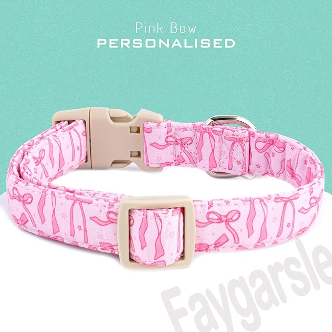 Faygarsle Cute Pink Bow Pattern Dog Collar for Summer Spring DesignSmall Medium Large Dogs XS