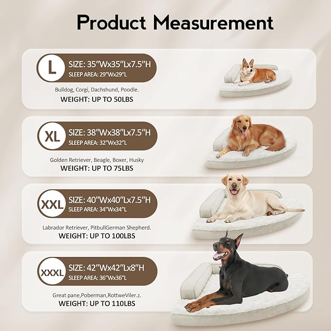 Large Orthopedic Dog Bed with Sides Big Dog Beds with Removable Washable Cover Non-Slip Waterproof Pet Bed for Medium Large Dogs - Beige L