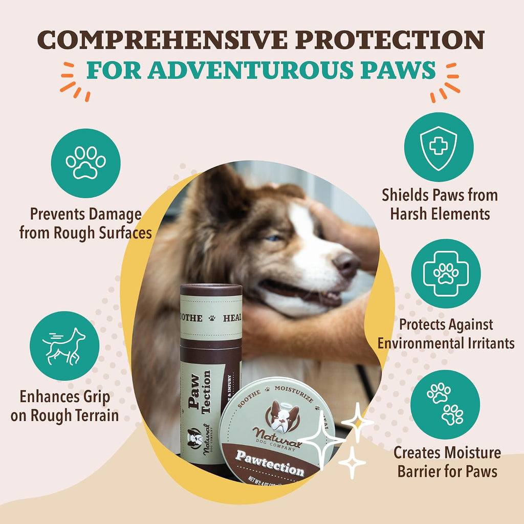 Natural Dog Company PawTection Dog Paw Wax – Dog Paw Protection for Hot Pavement, Sand, Asphalt & Trails, Waxy Barrier Balm for Summer Walks, Hiking & Beach Days, Non-Toxic, and Lick Safe, 2 oz Stick