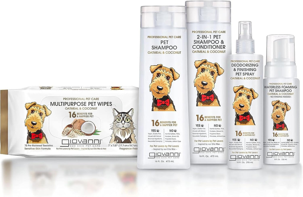 GIOVANNI Professional 2-in-1 Pet Shampoo & Conditioner, Dogs & Cats, 16 oz | Oatmeal & Coconut, Helps Neutralize Odors, Deeply Cleanses, Silkens, Controls Static