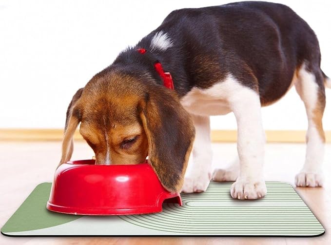 Dog Food Mats for Floors Waterproof, Cat Water Bowl Mats Pet Feeding Absorbent Mat Placemats for Food and Water Green Bohemia 12 * 20 inch