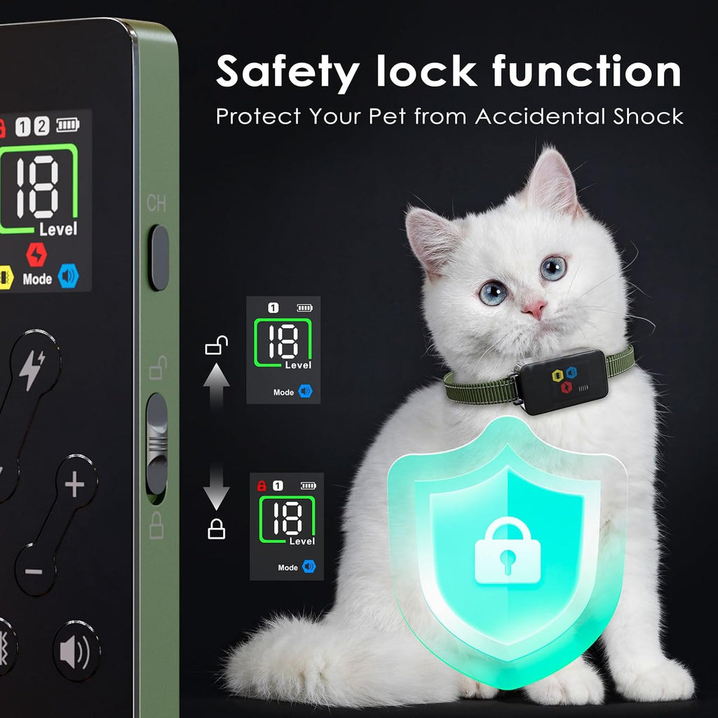 Cat Training Collar Cat Bark Collar with Remote Electric Cats Shock Collar 3300FT IP67 Waterproof 3 Training Modes Beep Vibration Shock Mode Top Meowing Effective for Bad Behavior Forest Green