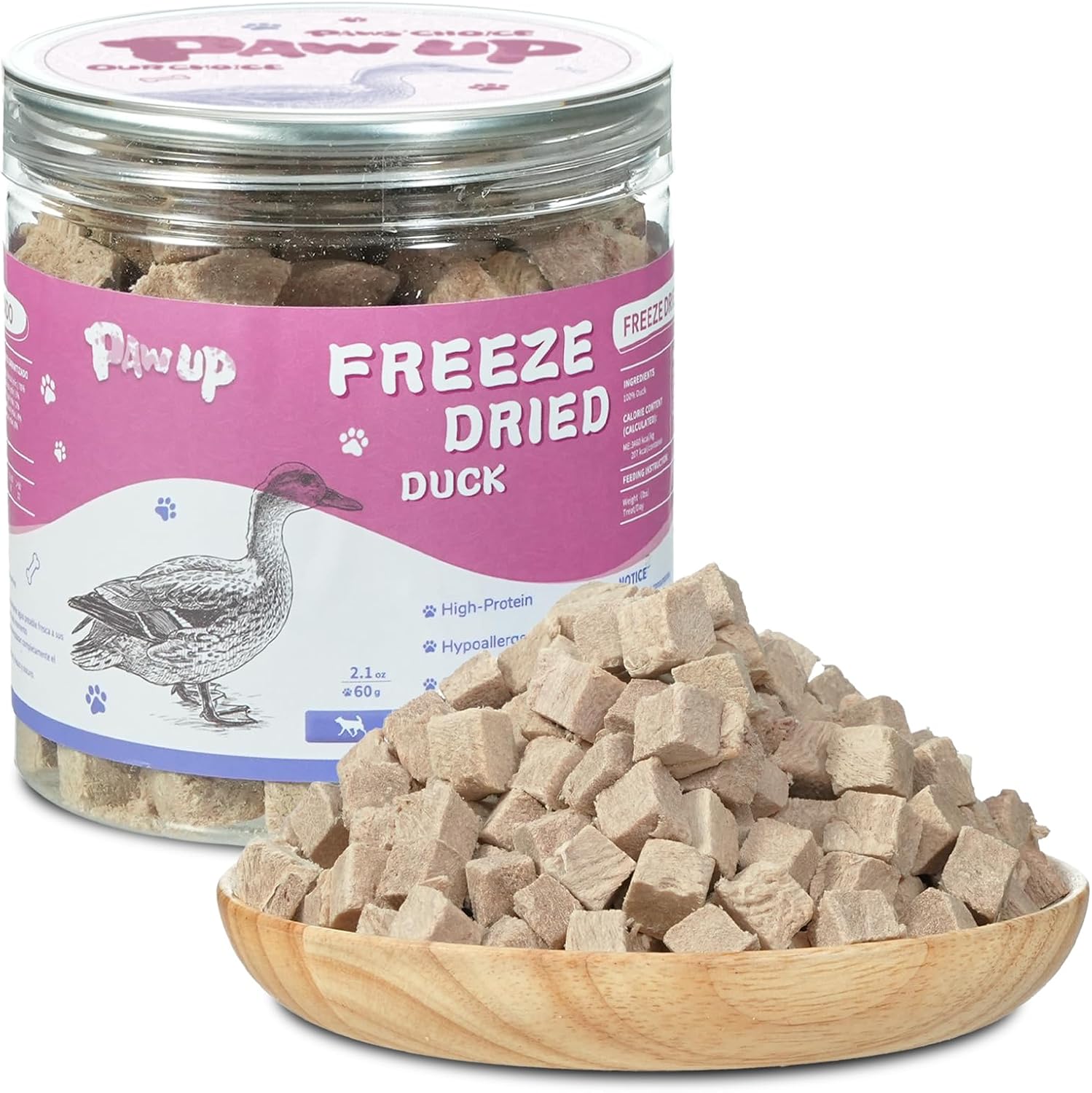 PAWUP Freeze Dried Duck Treats for Cats Dogs, Rawhide Free Freeze-Dried Raw Food Topper, High Protein, Gluten&Grain Free, 2.1oz