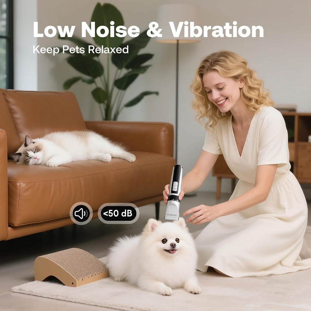 HEAPETS Dog Hair Clippers for Grooming Kit and Dog Paw Trimmer Nail Grinder for Grooming, Low Noise Rechargeable Cordless, Shaver Grooming Supplies for Pet Cats Dogs, White
