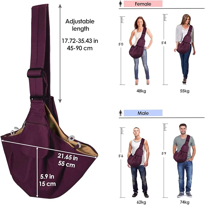 SlowTon Dog Carrier Sling - Thick Padded Shoulder Strap Adjustable Dog Carriers for Small Dogs, Puppy Carrier Purse for Pet Cat with Front Zipper Pocket Safety Belt Machine Washable, WR, M