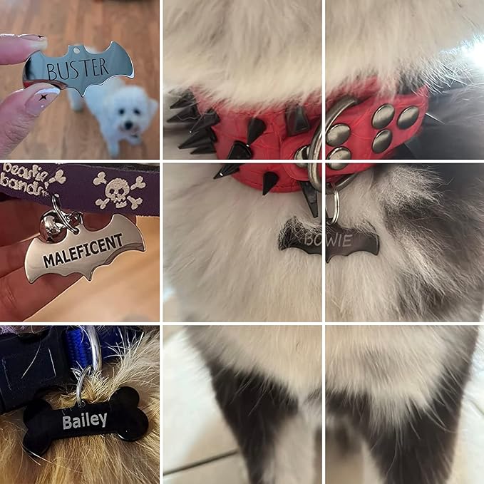 316 Surgical Grade Stainless Steel Personalized Dog & Cat ID Tags - Engraved Name or Text for Pet Collar Accessories, Original Funny Shapes (Square)