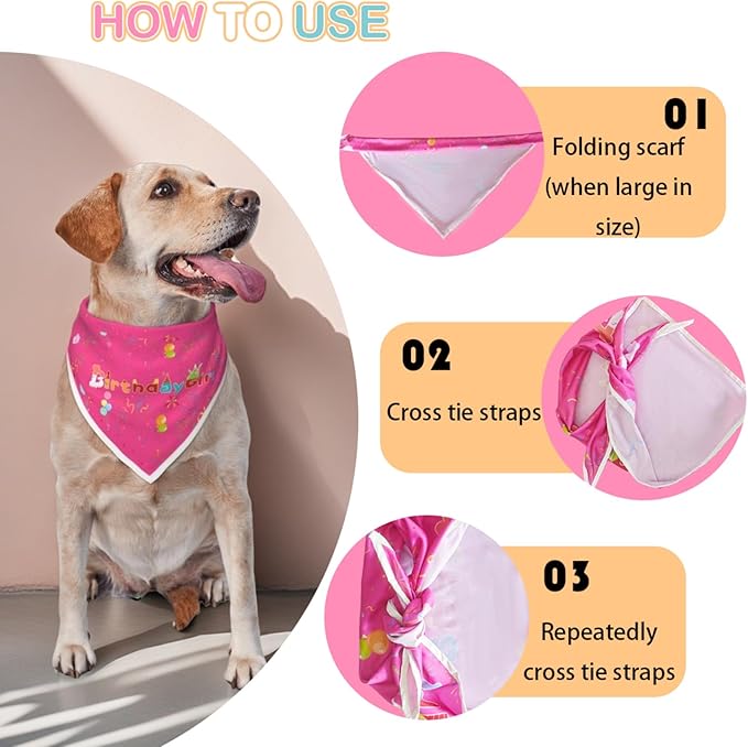 Birthday Dog Bandanas Girl,Pink Reflective Dogs Scarfs for Birthday Party Decorations Supplies for Dogs Pet Accessories,Cat Dogs Triangle Pet Scarves for Medium Dogs Outfit,M