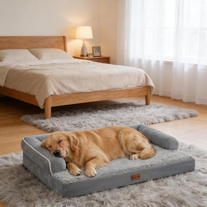 Orthopedic XXL Dog Beds, Waterproof Egg Crate Foam Big Pet Bed for All Breed Sized Dogs 53x42Inch, Washable Extra Large Dog Couch Bed with Removable Cover and Non-Slip Bottom, Grey