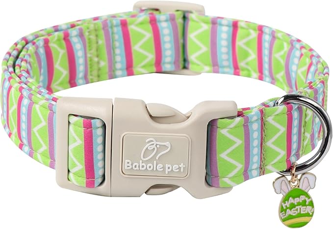 Easter Dog Collar for Small Dogs - Brightly Colored Stripe Easter Collars for Boy Girl Dogs, Adjustable Spring Holiday Pet Collars with Quick Release Buckle S