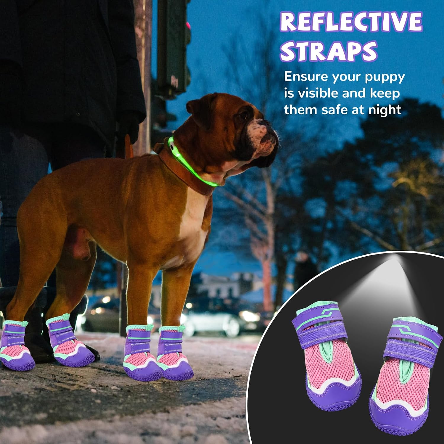 Dog Boots for Large Medium Small Dogs, Dog Shoes for Winter Snow, Non- Slip Outdoor Dog Booties Paw Protectors with Reflective Strips for Snowy Hardwood Floor Hiking Walking, Size 1
