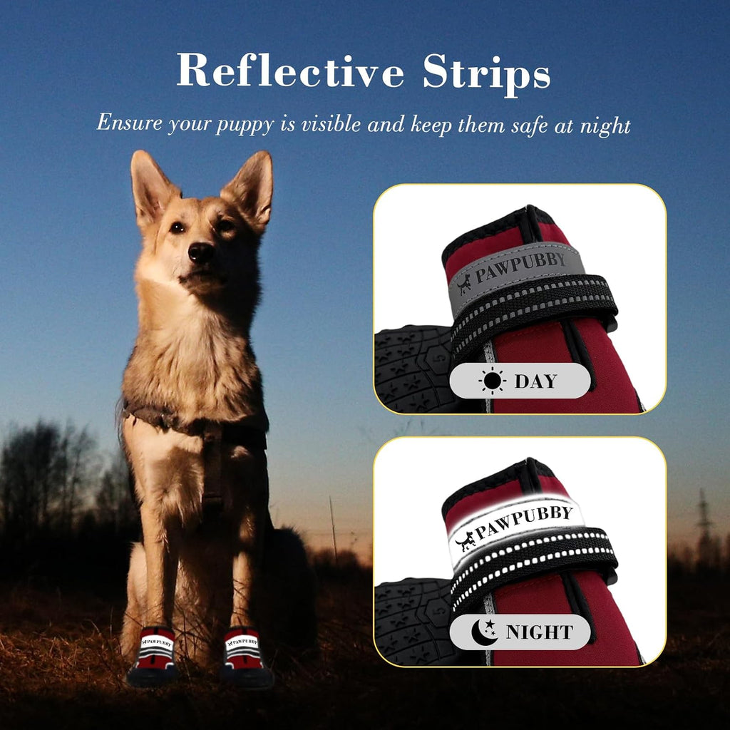 Dog Shoes for Large Dogs, Anti-Slip Waterproof Dog Boots & Paw Protectors with Full Toe Coverage Design, Dog Shoes for Hot Pavement and Winter Snow Hiking with Reflective Straps（red,3#