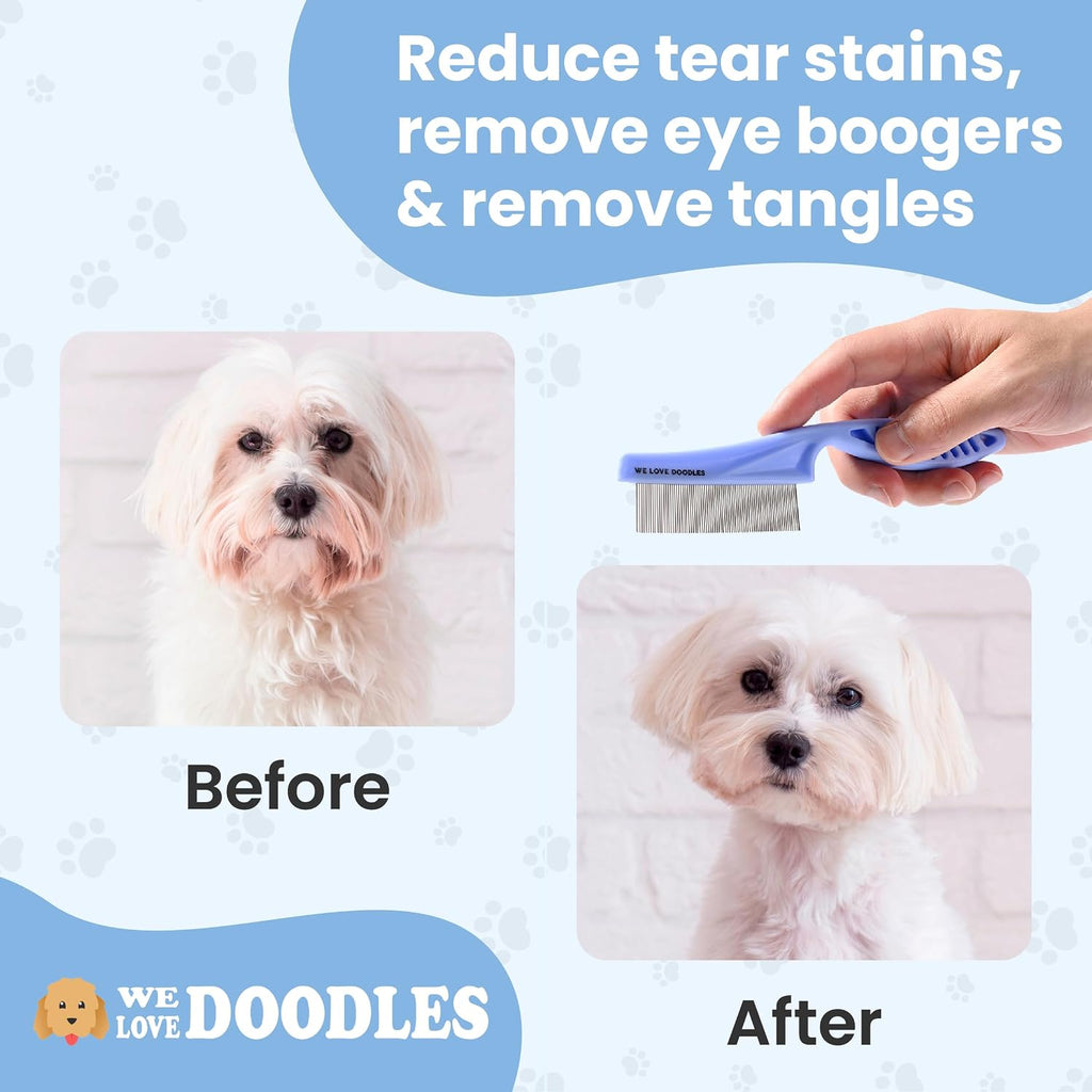 Tick & Flea Comb For Dogs, Fine Tooth Dog Face Brush For Tear Stains 2 PACK | Fine Tooth Metal Flea Comb for Dogs, Removes Lice, Ticks & Fleas Around Eyes, Face & Body, For Poodles, Doodles, Cats, Pets