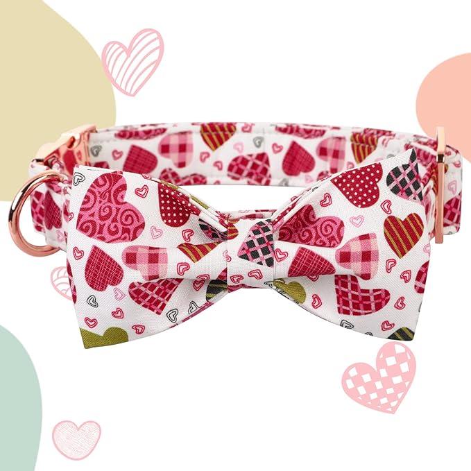 Lionheart glory Heart Dog Collar, Adjustable Dog Collar with Bowtie, Pet Gift Collar for Dog Soft Bowtie Dog Collars for Large Dogs