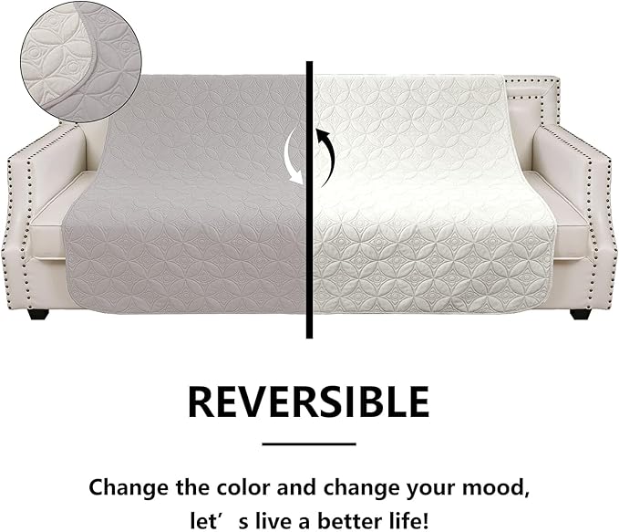Waterproof Dog Blanket, 82x102 inches Pet Couch Covers for Sofa, Bed Furniture Protector from Dogs Washable and Reversible-Lightgrey+Cream