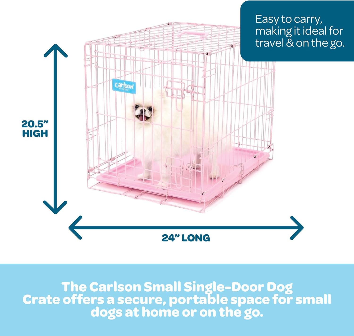 Carlson Pink Secure and Compact Single Door Metal Dog Crate, Small