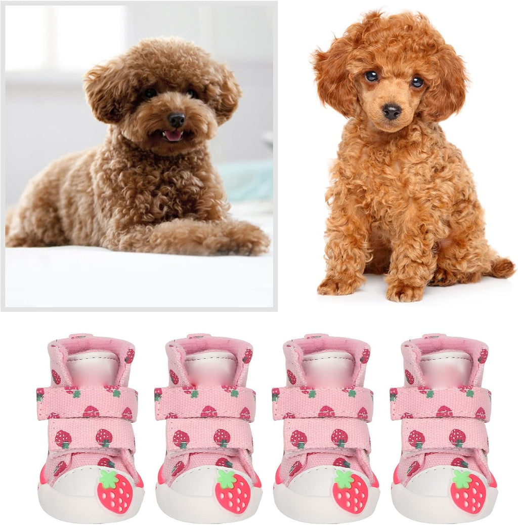 Dog Shoes, Breathable Canvas Cute Strawberry Dog Boots, Comfortable Slip Resistant Dog Boots Paw Protectors with Breathable Rubber Sole for Small Medium Large Dogs(Model 1)