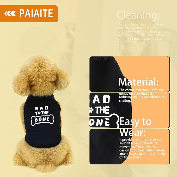 Discover Cozy Cotton Canine Wear: Soft, Lightweight, and Breathable Dog Shirt Vest with Eye-Catching Graphics(Bad to The Bone), Keeping Your Furry Friend Warm and Comfy! Black 3XL