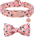 Christmas Dog Collar with Bow Tie, Pink Christmas Tree Collars for Dogs, Adjustable Pet Collar with Cute Xmas Tree Pendant, Winter Dog Accessories for Small Medium Large Dogs M