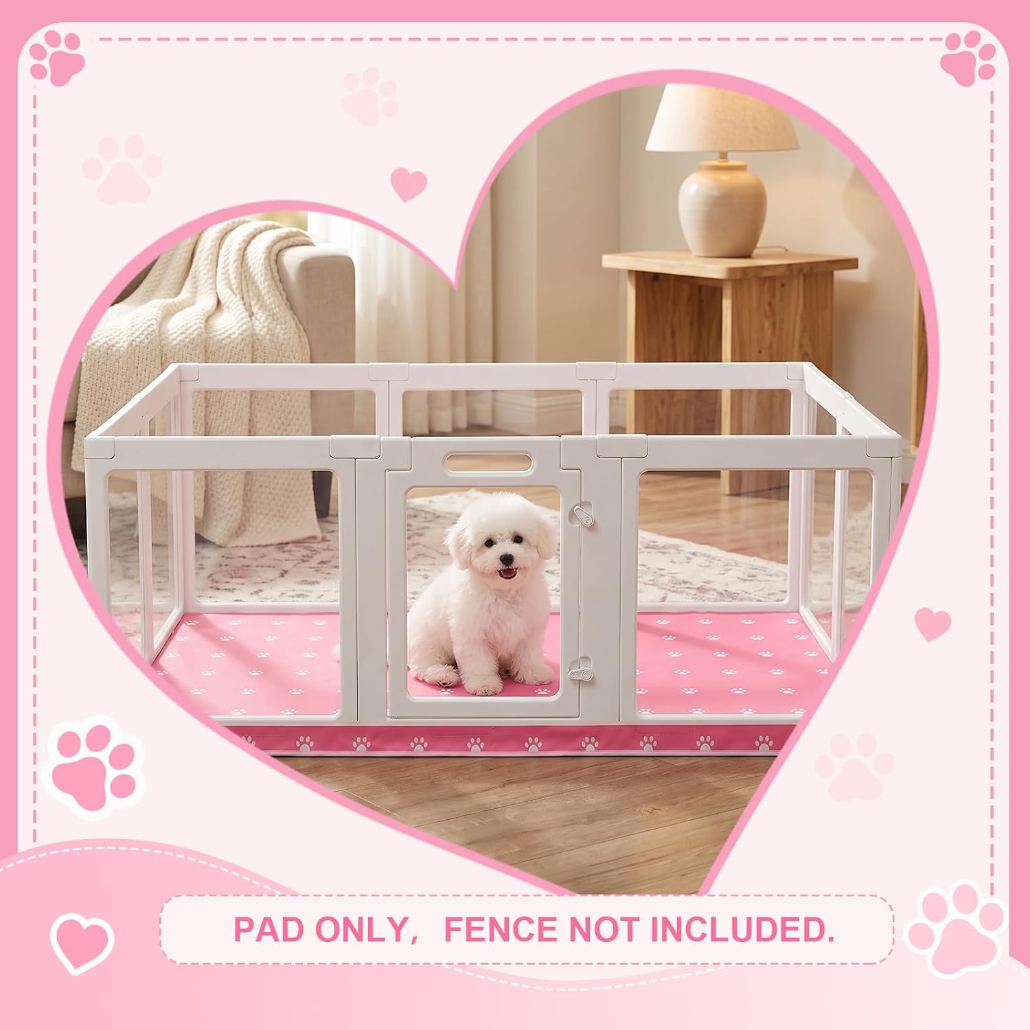 Dog Playpen Bottom Pad Fits for 60'' x 40'' Acrylic Puppy Playpen Only Pad | Acrylic Dog Playpen Cover for 60 x 40 Inch 10 Panel, Waterproof Floor Liner, Non Slip Washable Reusable Mat, Pink