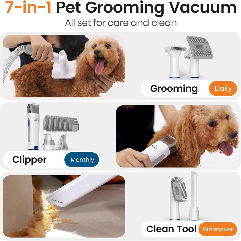 oneisall Dog Grooming Kit, Dog Grooming Clippers, Professional Pet Grooming Vacuum with 7 Pet Grooming Tools for Shedding Thick & Thin Dogs Cats Pet Hair (Yellow)