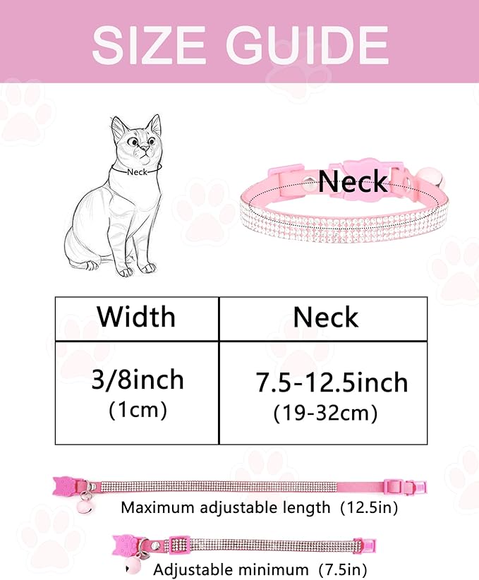 Solmoony Breakaway Cat Collars with Bell,Adjustable Safe Kitten Collar,Cat Collars for Girl Cats with Rhinestone Soft Velvet (Purple)