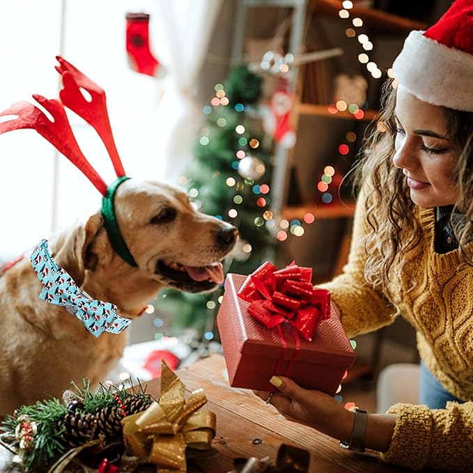 Dog Collar, Christmas Dog Collar Plaid Pet Collar Bow Holiday Bows Girl Boy Puppy Collar Adjustable Pet Collar for Large Dogs