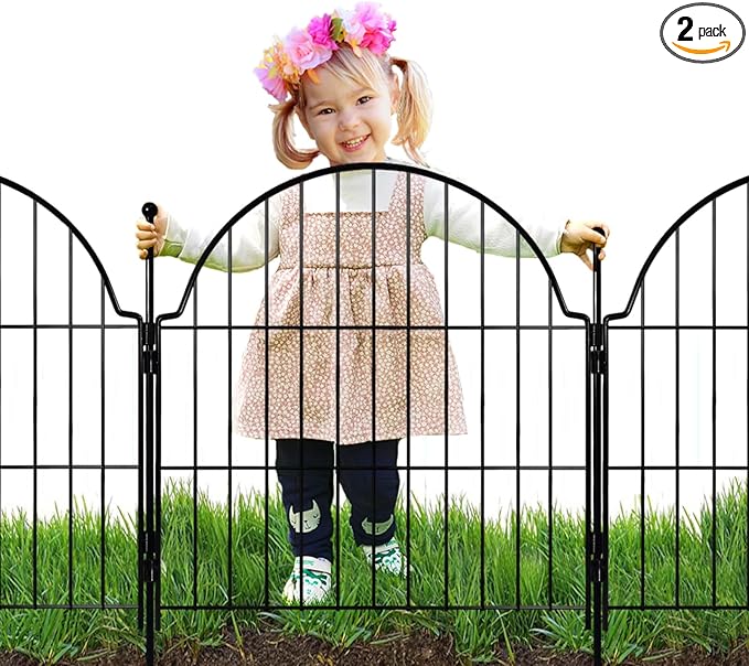 6 Panels No Dig Decorative Garden Fence, 25in (H) x 12.2ft (L) Animal Barrier Fencing for Dog, Easy Install Temporary Fence for Yard, Rustproof Wire Garden Border