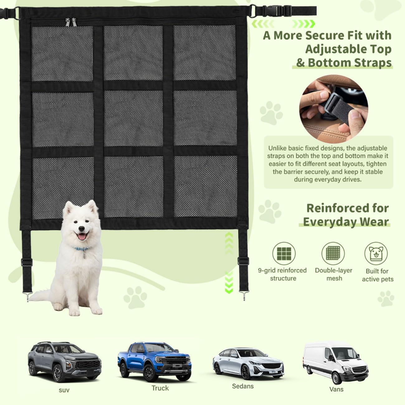 Dog Car Barrier for Mazda CX-50 2023-2025, Dog Barrier Adjustable Mesh Divider with Zipper Backseat Pet Net Breathable Safety Partition for Travel