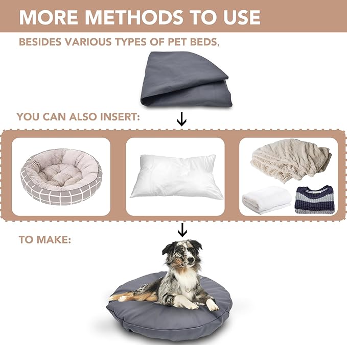 Dog Bed Cover Waterproof Replacement Machine Washable Covers for 24x24 Inch Dog Bed Heavy Duty Scratch Resistant Mattress Protector Pet Bed Round Grey Cover Only