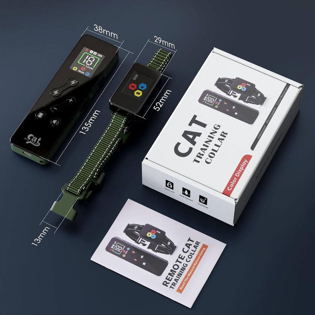 Cat Training Collar Cat Bark Collar with Remote Electric Cats Shock Collar 3300FT IP67 Waterproof 3 Training Modes Beep Vibration Shock Mode Top Meowing Effective for Bad Behavior Forest Green