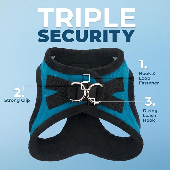 Best Pet Supplies - All Weather Plush, Reflective, No Pull Harness for Small, Medium Dogs, Cats - Secure with Hook & Loop Fastener, Buckle, Double D-Rings - Turquoise Plush, XL