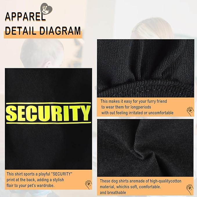 Discover Cozy Cotton Canine Wear: Soft, Lightweight, and Breathable Dog Shirt Vest with Eye-Catching Graphics(Security), Keeping Your Furry Friend Warm and Comfy! Grey XXS