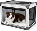 Collapsible Soft Dog Crate 36 Inch, Portable Travel Pet Crate for Large Dogs with 4-Door Mesh, Large Dog Kennel Indoor & Outdoor, Light Grey