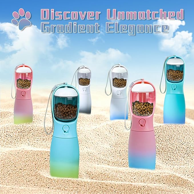 Portable 2-in-1 Pet Water Bottle with Food Container, Large Capacity Dog Water Dispenser, Outdoor Accessories for Camping, Gifts (19Oz, Black&White)