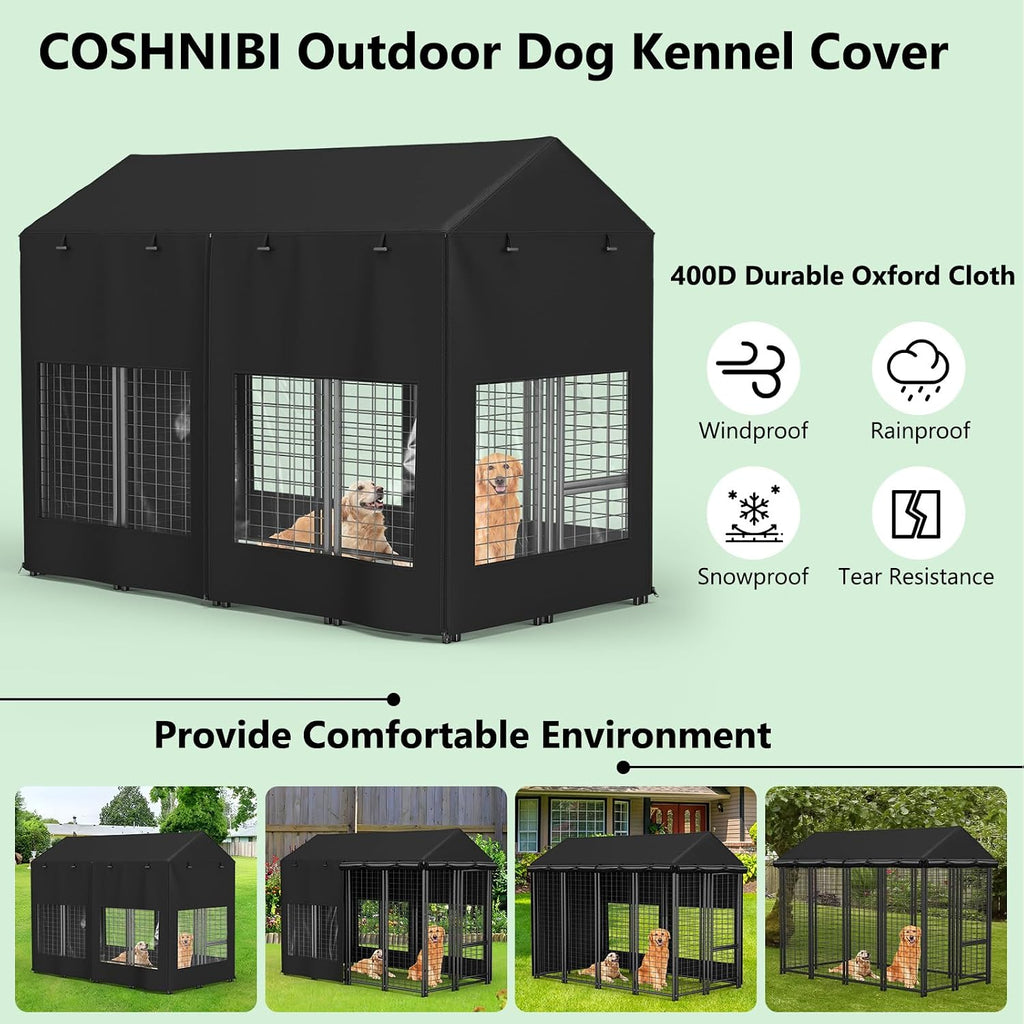 COSHNIBI Outdoor Dog Kennel Cover, Heavy Duty Waterproof Large Dog Cage Cover, Windproof UV Resistant, Fits for 8.1'Dx4.1'Wx6.1'H Dog Cages, Black