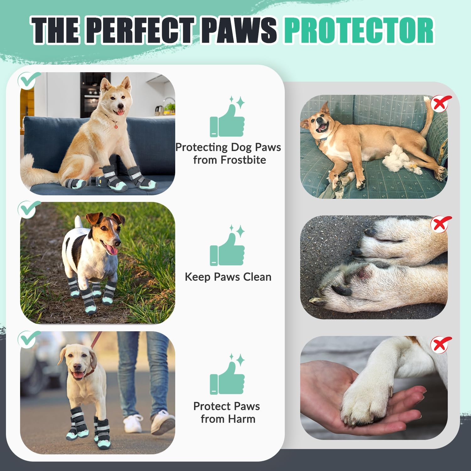 SlowTon Dog Boots - High Top Waterproof Warm Fleece Lined Dog Winter Shoes | Dog Snow Booties with Non-Slip Rubber Sole for Outdoor Walking Hiking Rain, Paw Protector for Large Small Medium Dog, Green 2