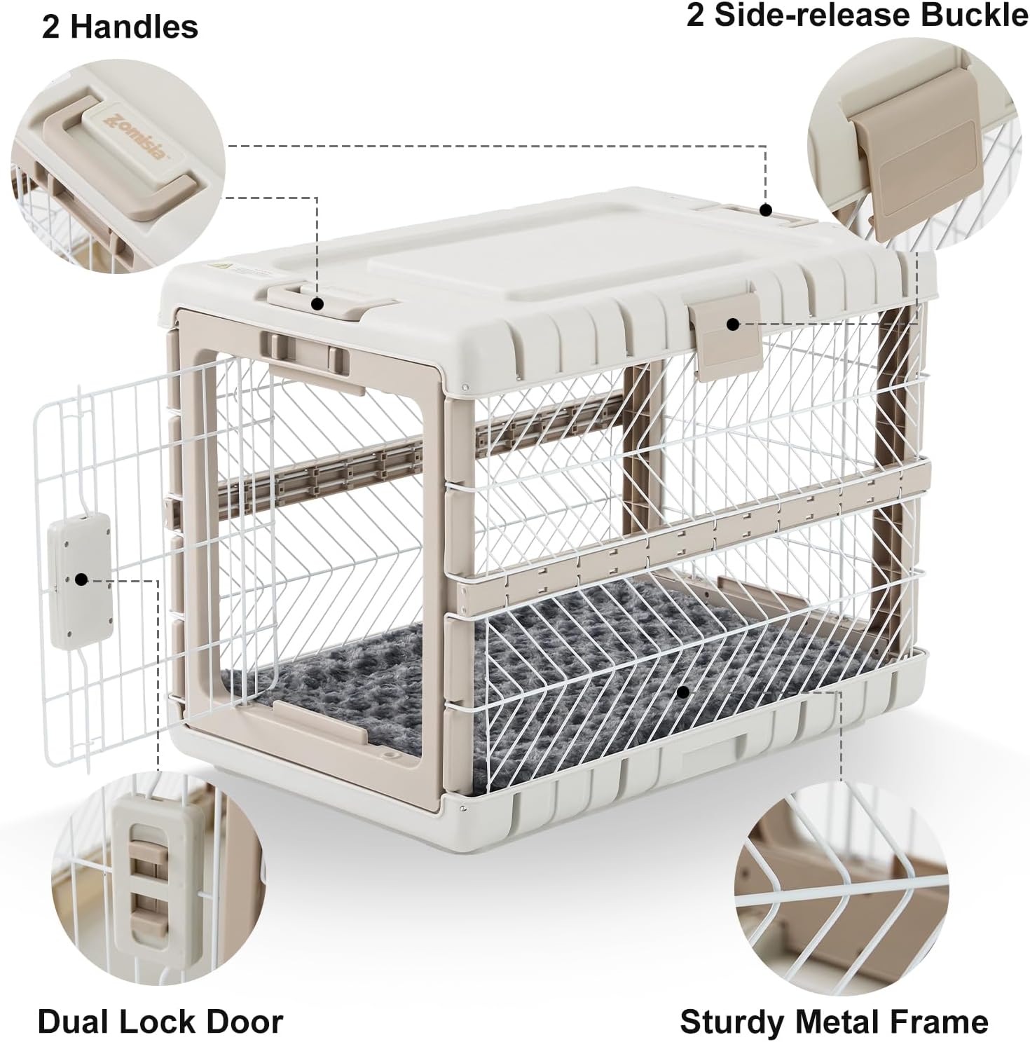 ZOMISIA Collapsible Dog Crate with Bed Mat, 28'' Dog Kennel for Medium Dogs | Foldable Portable Dog Kennel for Travel,Tool-Free Assembly,2 Rolling wheels & Handles for Indoor & Outdoor Use,Washable Cover