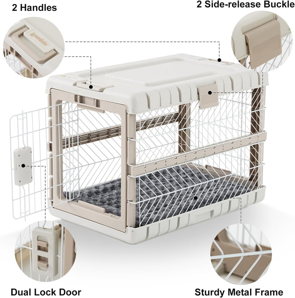 ZOMISIA Collapsible Dog Crate with Bed Mat, 28'' Dog Kennel for Medium Dogs | Foldable Portable Dog Kennel for Travel,Tool-Free Assembly,2 Rolling wheels & Handles for Indoor & Outdoor Use,Washable Cover