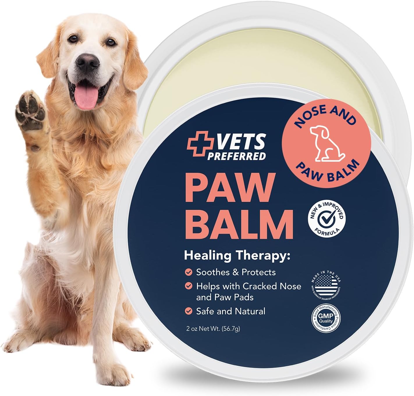 Dog Paw Balm & Nose Balm - Protects, Heals & Moisturizes, 2 oz | Soothes cracked paw pads & dry noses, beeswax, shea butter & vitamin E, safe if licked, made in USA