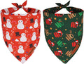 ADOGGYGO Christmas Dog Bandanas 2 Pack, Reversible Snowman Hoho Pattern Xmas Scarf, Premium Fabric, Adjustable Fit Red Green Christmas Bandanas for Small Dogs (Small)